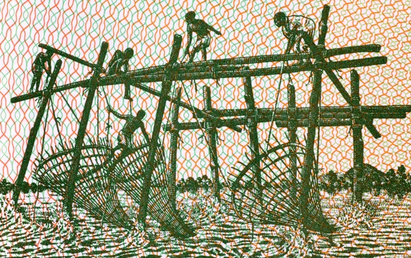 Men fishing with stick nets — Stock Photo, Image