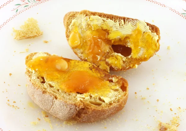 Pan con mantequilla y miel o mermelada — Foto de Stock