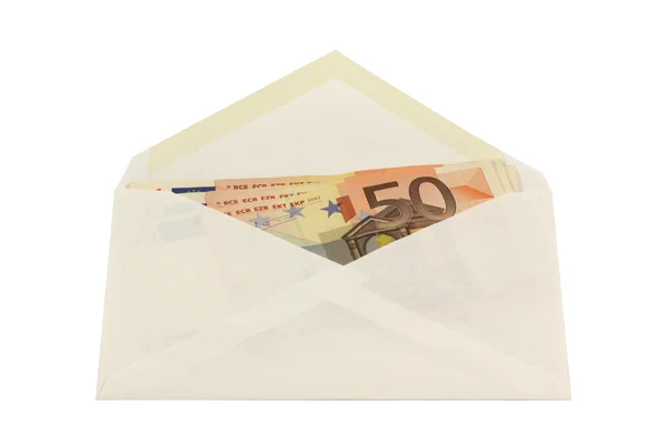 Конверт с банкнотами в 50 евро — стоковое фото
