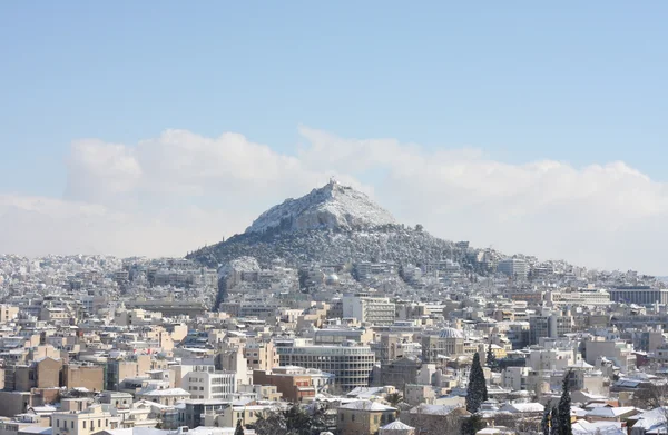 Lycabettus hill during winter blizzard — Stock Photo, Image