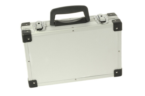 Metallic briefcase isolated in white
