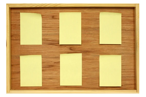 Notice board with six blank stickies — Stock Photo, Image