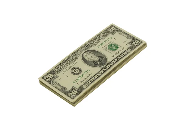 Stos banknotów dolarowych dwadzieścia — Zdjęcie stockowe