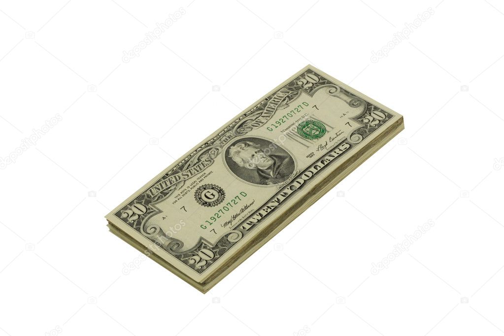 Stack of twenty dollar bills