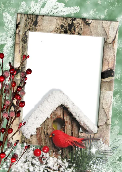 Christmas frame with bullfinches — Stock Photo, Image