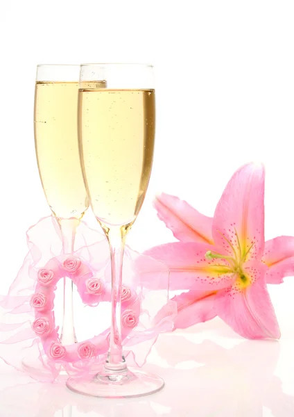 Pink lily and glass — Stock Photo, Image