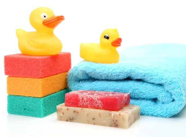 Gummi anka och ämnen för dusch — Stockfoto