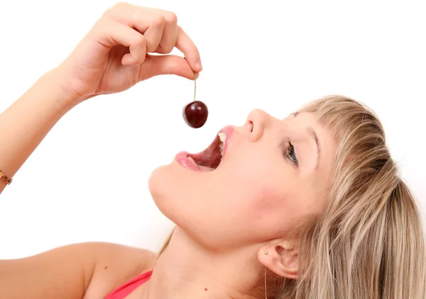 The girl with a cherry — Stock Photo, Image