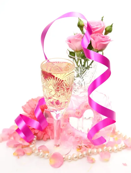 Champán y rosas — Foto de Stock