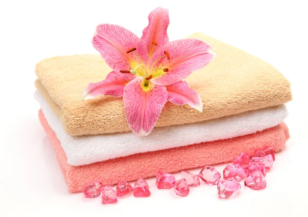 Handdoek en bloem — Stockfoto