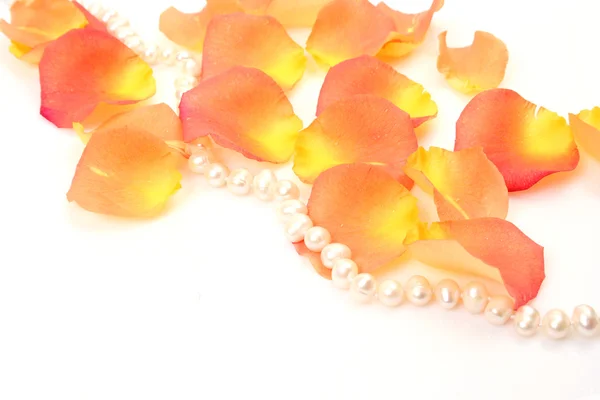 Pétalos de rosas y perlas — Foto de Stock