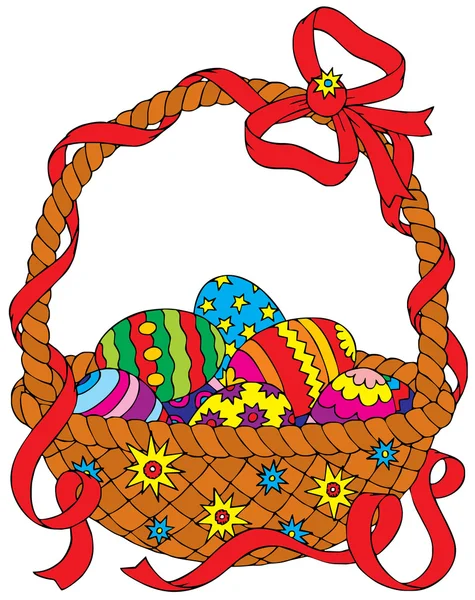 Великодній кошик з розфарбованими яйцями — стоковий вектор