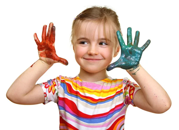 Vacker flicka som leker med färger — Stockfoto