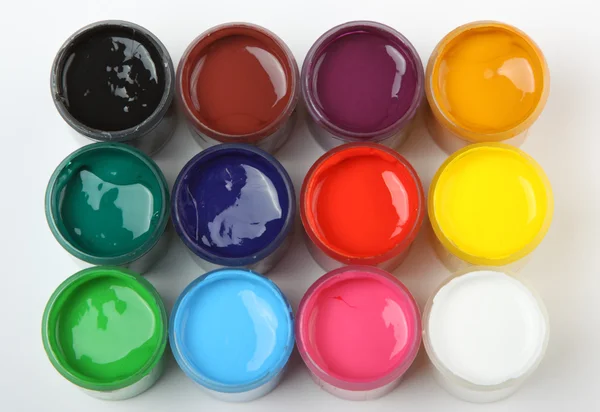 Banks of a paint with various colours — Stock Photo, Image