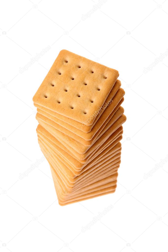 Pile of crackers isolated on white