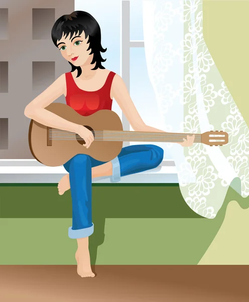 Menina tocando guitarra — Vetor de Stock