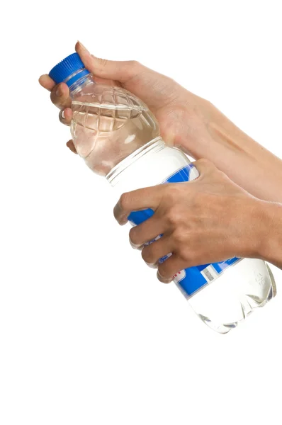 Water bottle in hand — Stock Photo, Image