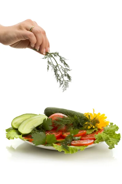 Restaurangens meny: skära grönsaker — Stockfoto