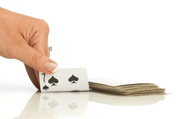 Playing card in hand — Stock Photo, Image