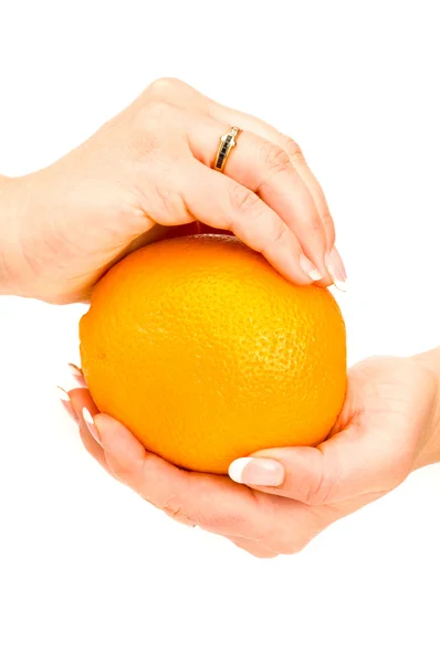 Orange à la main — Photo