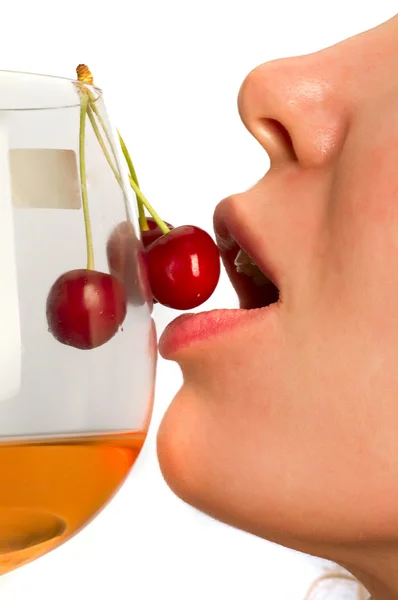 Girl with cocktail cherry — Stock Photo, Image