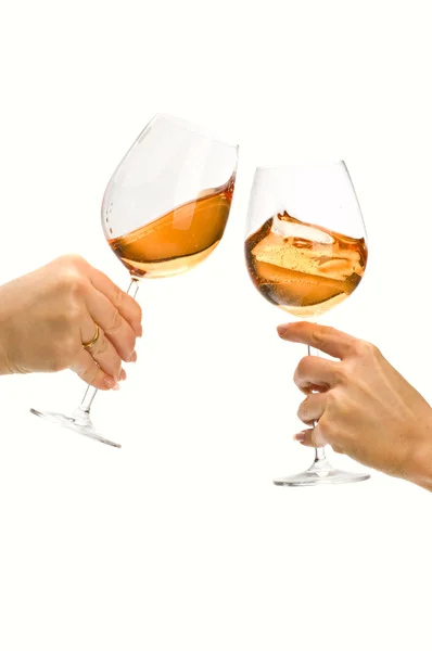 Two wine glasses clinking — Stock Photo, Image