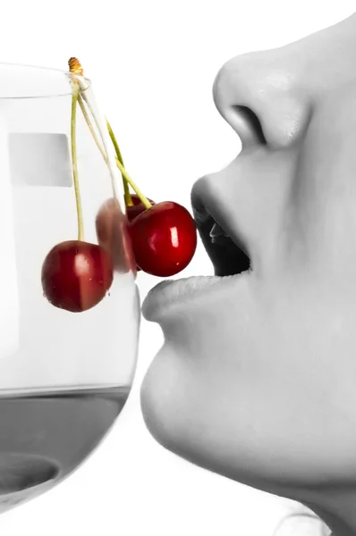 Girl with cocktail cherry — Stock Photo, Image