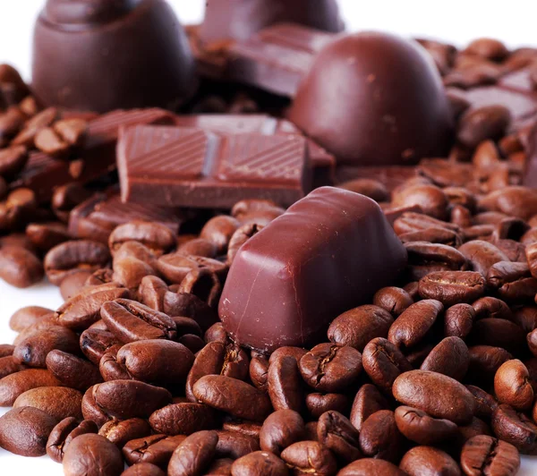 Coffee beans with chocolate — Stock Photo, Image