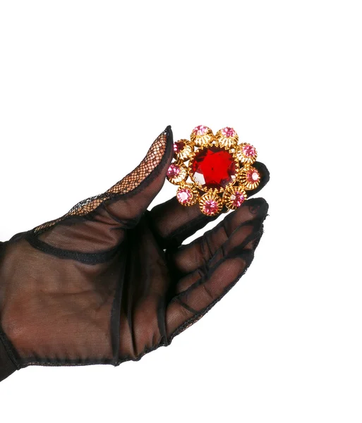 stock image Brooch with red stones