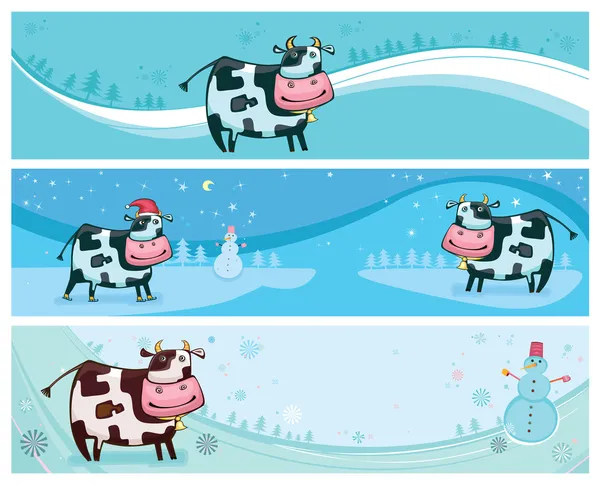 Cute friendly cow banners. — Stock Vector