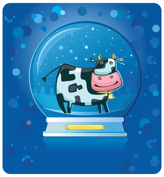 Vaca dentro da cúpula de neve . — Vetor de Stock