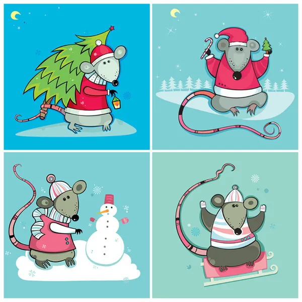 Cartes de Noël avec Santa Rats — Image vectorielle