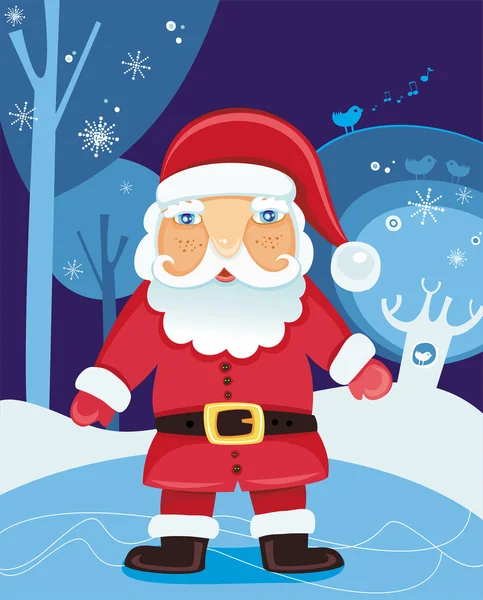 Noel Baba gece ormanda — Stok Vektör