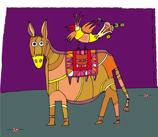 Circus donkey and bird — Stock Photo, Image