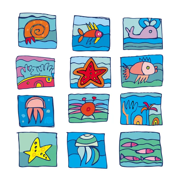 Morze morskich podwodne ikony — Zdjęcie stockowe