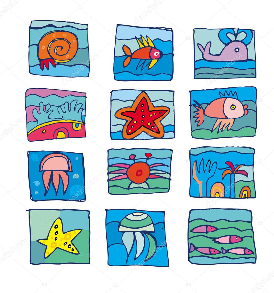Sea marine underwater icons