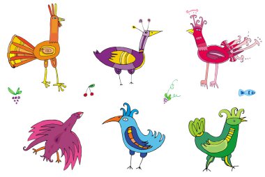 Colorful cute birds clipart