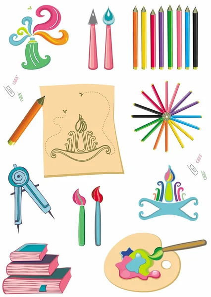 Colorido conjunto de suministros de arte — Foto de Stock
