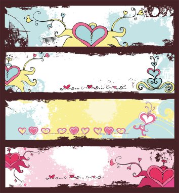 Valentine's day grunge banners set clipart