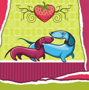 Two friendly Dachshunds with strawberry clipart