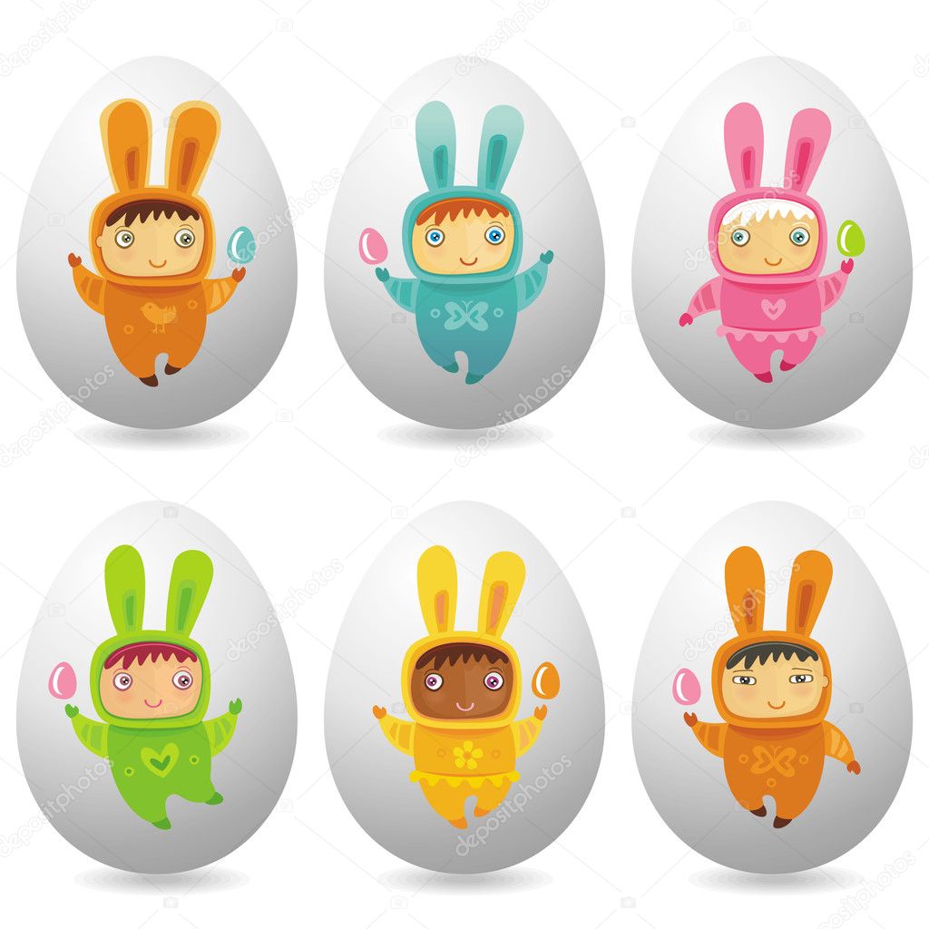 Easter eggs with cute little babies