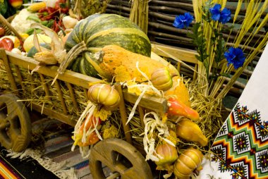 Small Wooden Cart With Vegetables clipart