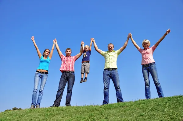 Group of four friends and kids — Stock Photo, Image