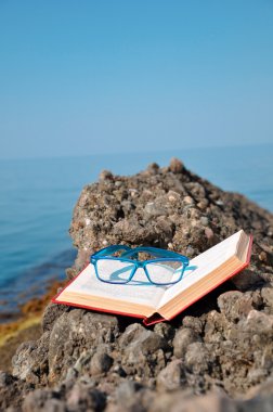 Book with glasses on vacation clipart