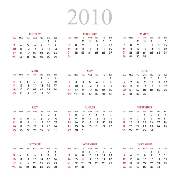 Kalender 2010 — Stockvektor