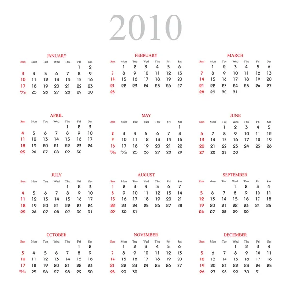 Calendar 2010 — Stock Vector
