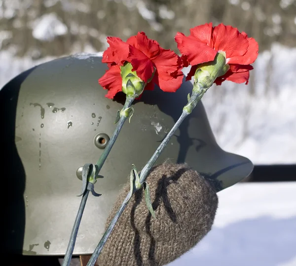 stock image Memory of war. A helmet of the Finnish s