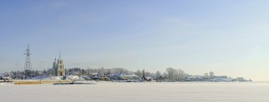 Panorama of coast of Onega with a kind o clipart