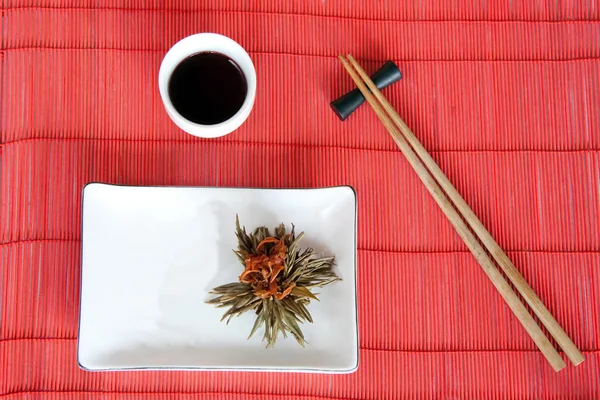 Japanese meals on red mat — Stock Photo, Image