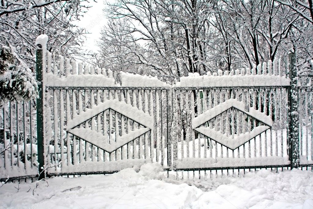 Gates covered with snow